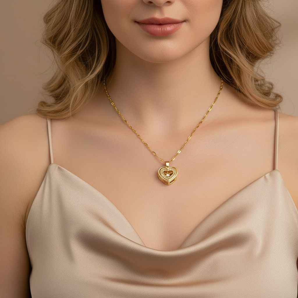 Double-layer Love Necklace With Rhinestones Titanium Steel Pendant Fashion Jewelry Woman Valentines Day Gift